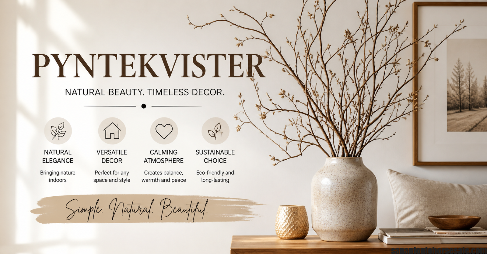 Minimalist interior featuring pyntekvister decorative branches placed in a vase, styled with natural Scandinavian home decor aesthetics